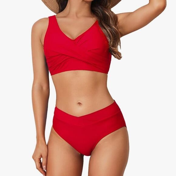 Limeeke Women's High Waisted Bikini Set Twist Front Lace Up Tie Back NWOT - Picture 1 of 6